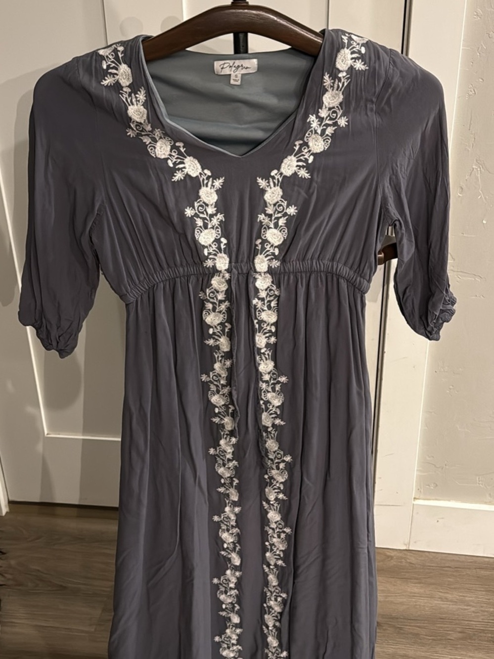 Pilgrim Slate Gray Embroidered V-Neck Tunic - Small